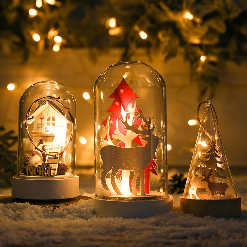 Snow Scene Glass House Night Light Nordic Reindeer Luminous Ornament For Tabletop Christmas Tree Decoration Graduation Present