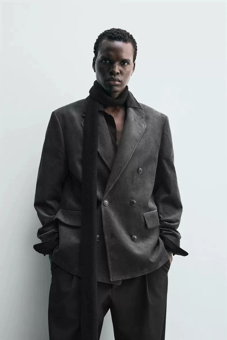 

Мужской приталенный вельветовый двубортный пиджак: новинка зимы, повседневный городской стиль, однотонный, с длинным рукавом, для бизнеса