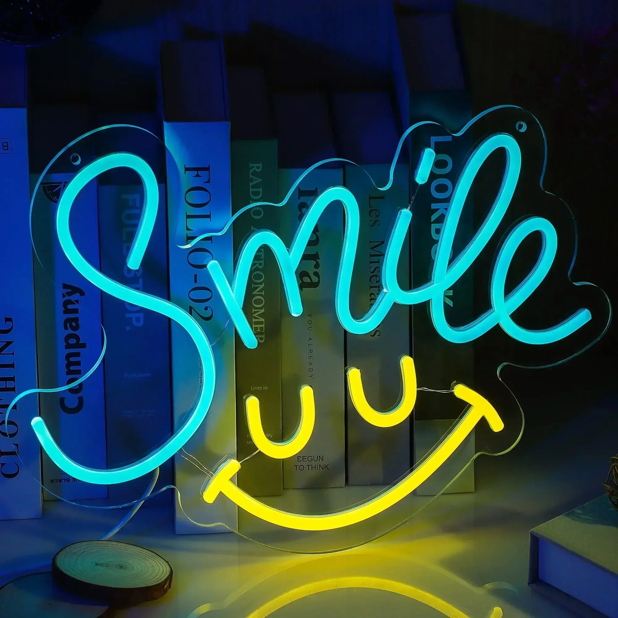Smile Neon Sign LED Wall Art USB Powered Lamp Happy Face Theme Decor Home Bedroom Living Room Cafe Party Birthday  Light