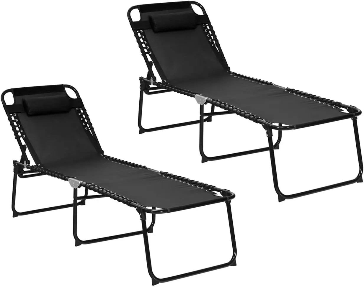 

Lounge Chairs For Outside, Extra High Folding Beach Tanning Lounger With 4-Level Adjustable Backrest, 2-Level Footrest &