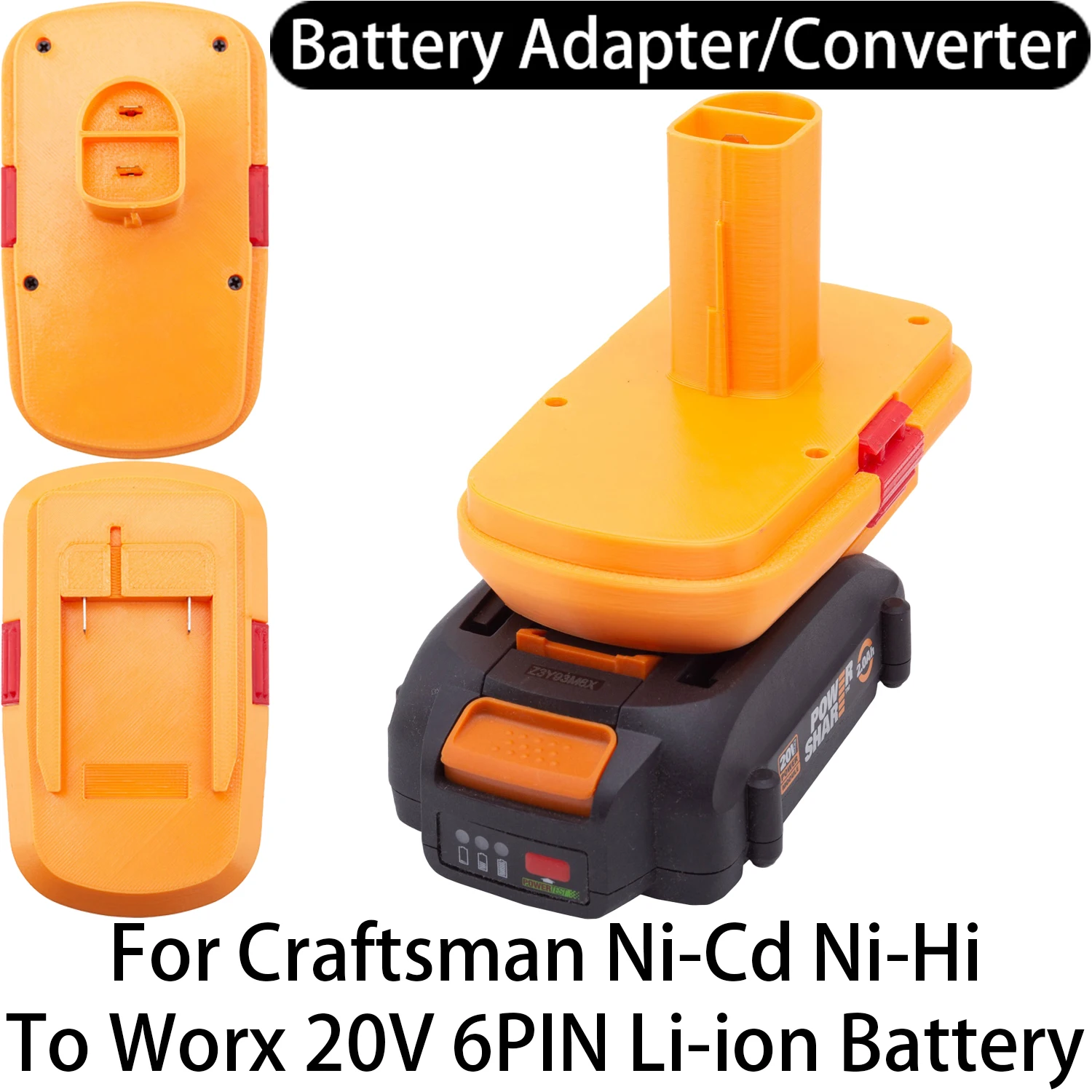 Battery Adapter For Craftsman  Ni-Cd Ni-Hi Tool To Worx 20V 6PIN Li-ion Battery Adapter Converter Power Tool Accessory