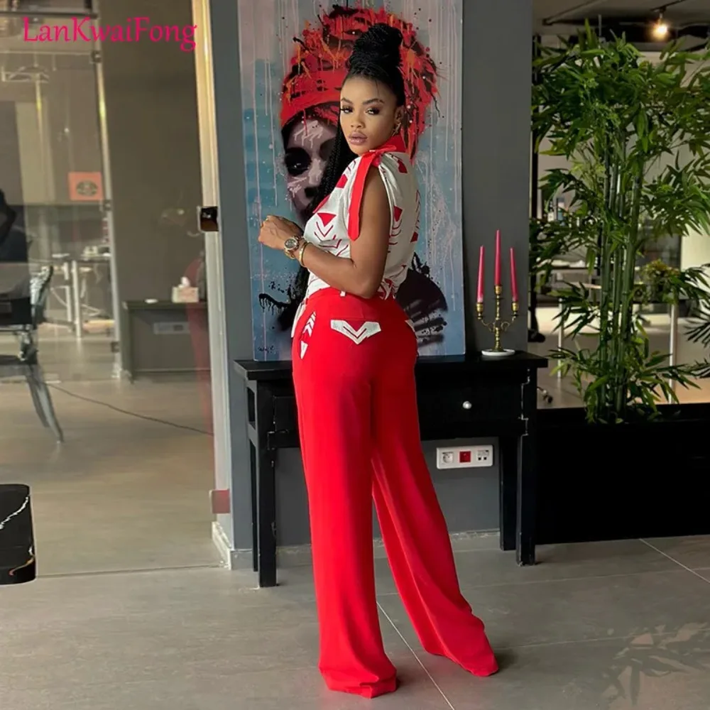 2024 Summer New Street Style Fashion Set Polo Neck Short Sleeved Shirt Linen Top Tied Wide Leg Pants Two Piece Set Wholesale