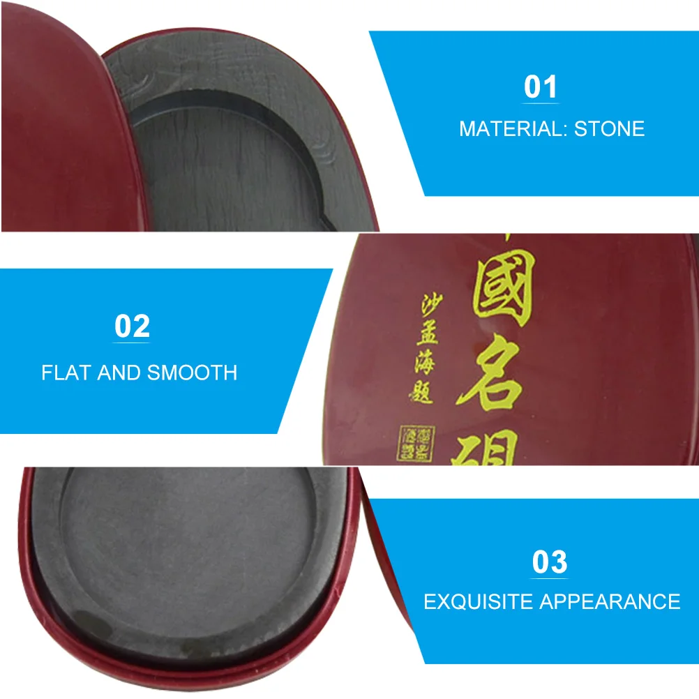 

Inkstone with Cover Calligraphy Dish Beginners Traditional Pad Stick Small Tool