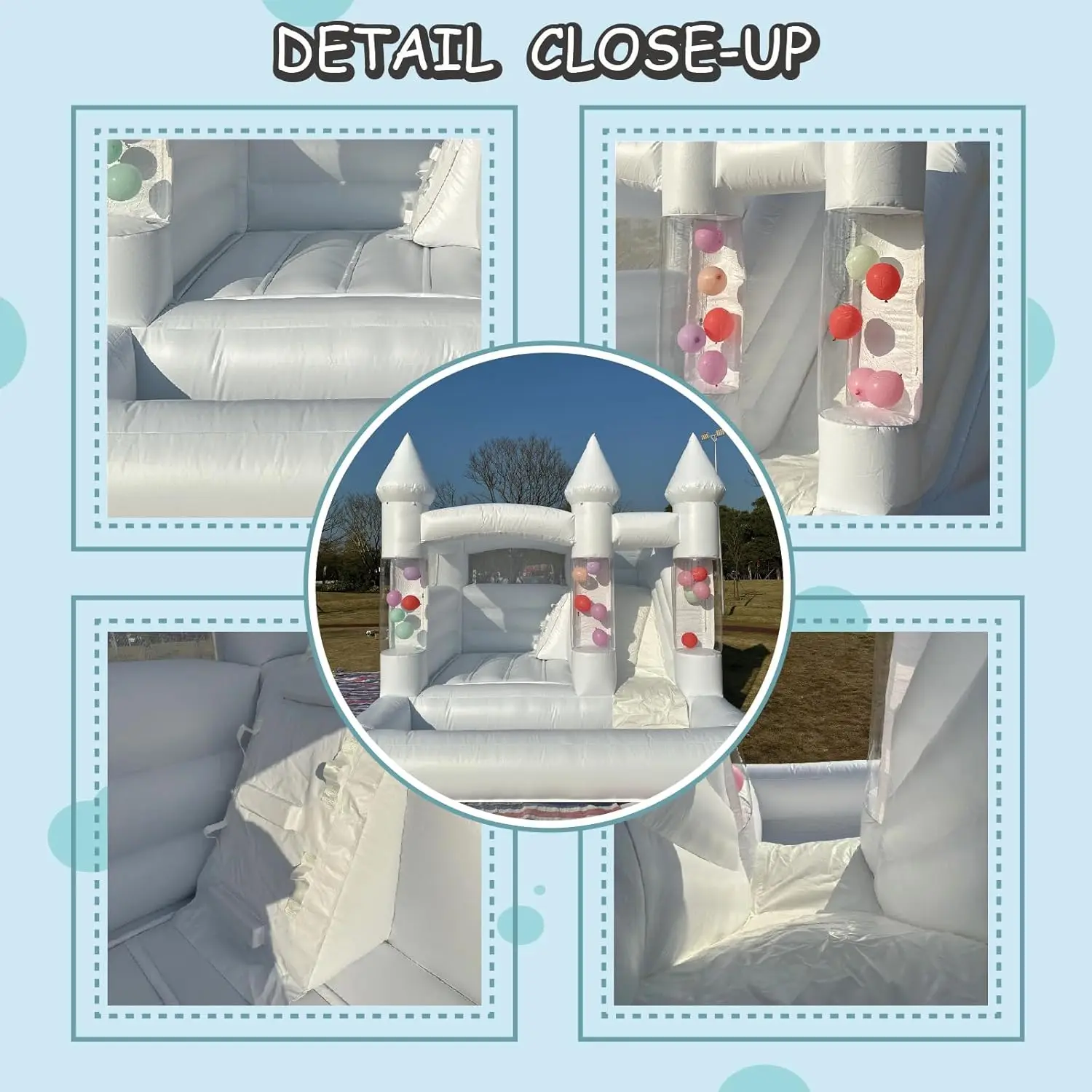 10FT Inflatable White Bounce House Bouncy Castle with Air Blower,Ball Pool and Slide for Wedding Party Kids Birthday Party