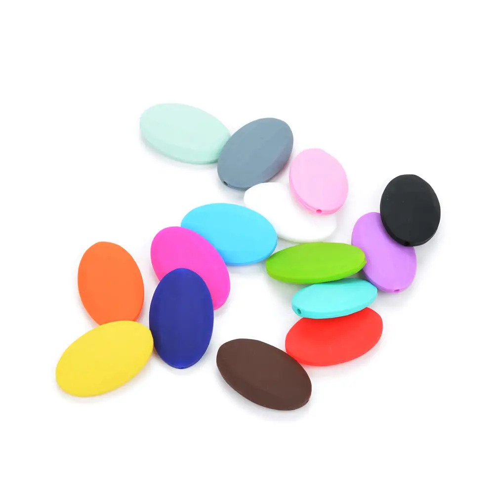 LOFCA 5pcs/lot Flat Oval Loose Silicone Beads Bpa free Food grade silicone beads Make bracelets DIY necklace jewelry accessories