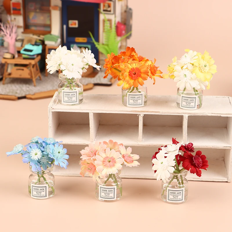 1 PC 1/12 ตุ๊กตาดอกไม้ Miniature แจกันดอกไม้กระถางต้นไม้บ้านตุ๊กตาของเล่นตกแต่งบ้าน MINI Garden เครื่องประดับตุ๊กตาอุปกรณ์เสริม