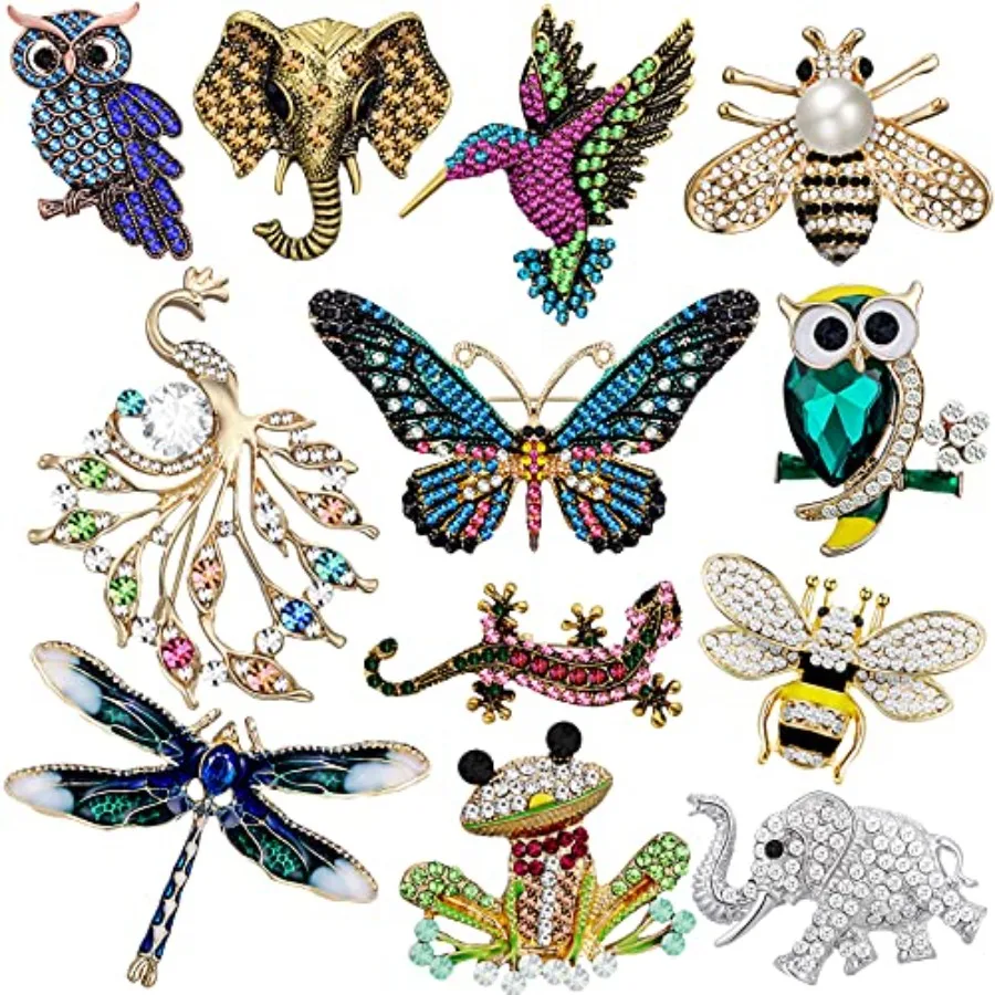

Junkin 12 Pcs Women Brooches Bulk Set Rhinestone Pin Crystal Vintage Brooch Retro Pin Summer Wedding Gifts for Women Girls