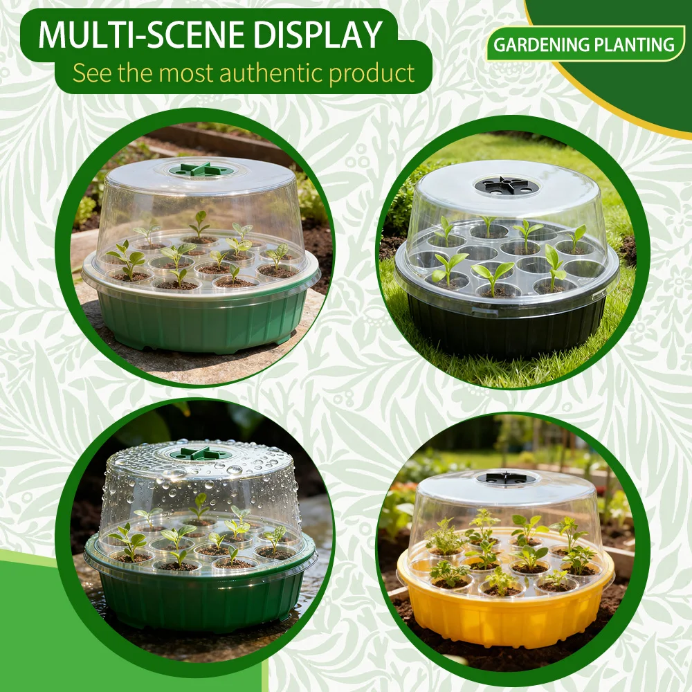 Circular Seedling Tray with Breathable Bottom Insulation Moisturizing Feature Built-In Cutting Tool for Gardening 13 Holes