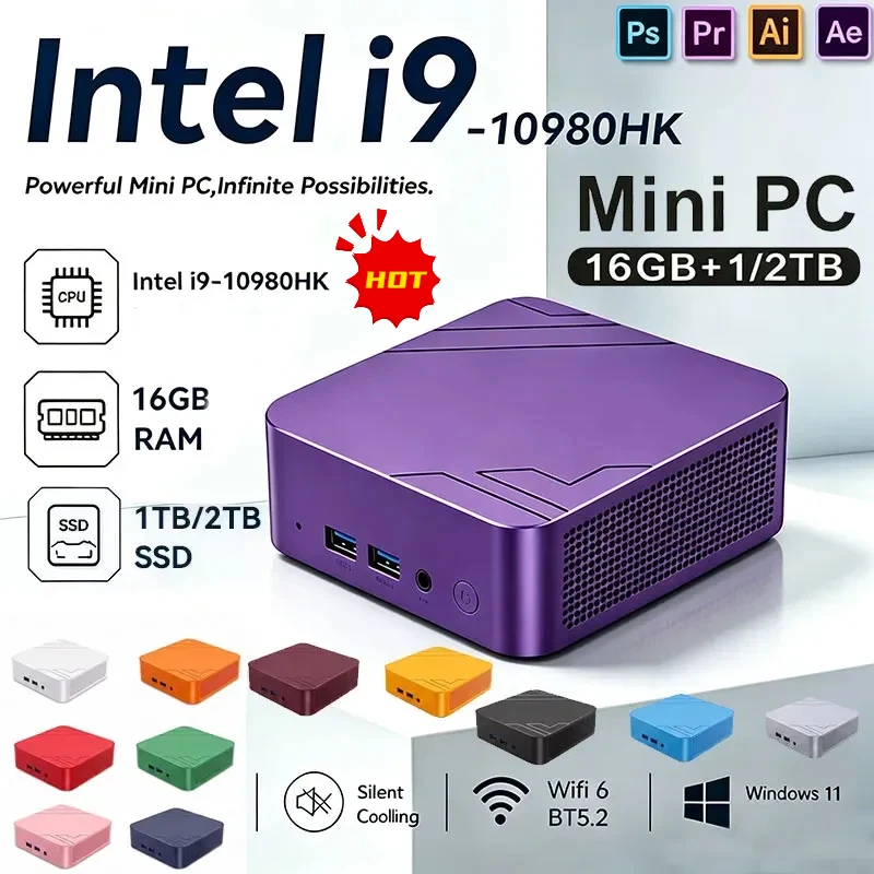 Ultra Fast Intel I9 10980HK Mini PC 16GB DDR4 NVMe SSD Triple 4K WiFi6 Silent Cooling Compact Desktop Office Home Media Editing