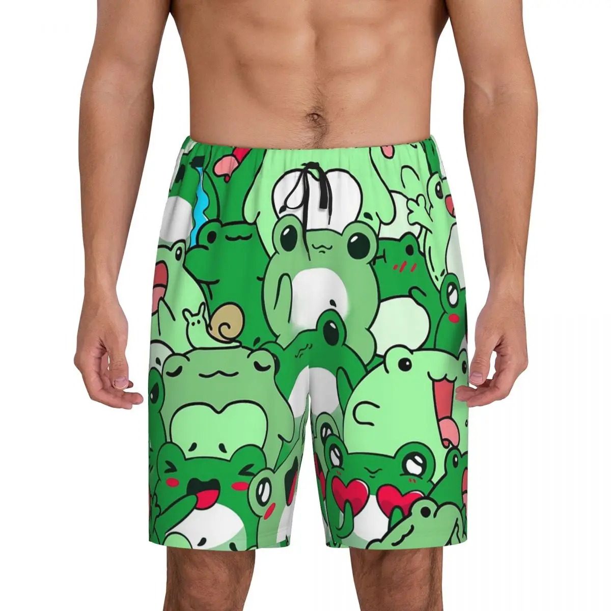 

Мужские короткие пижамные шорты с милым принтом лягушки, для сна и отдыха