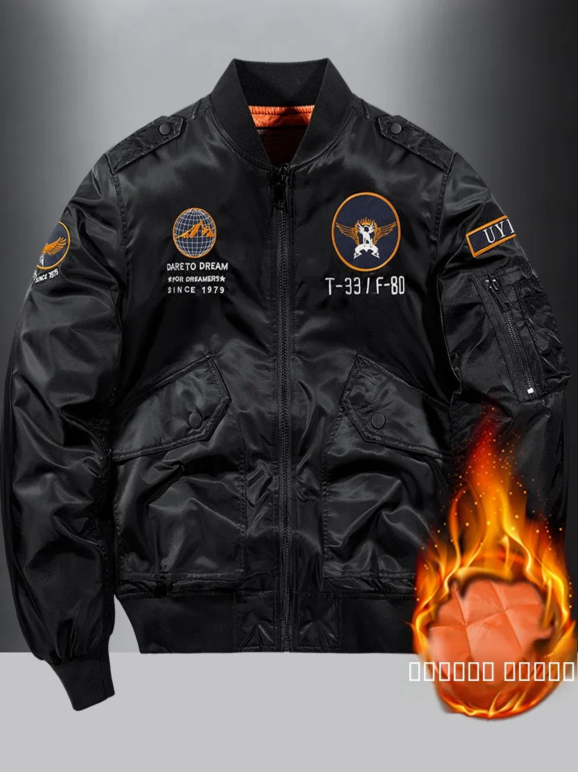 

Теплая хлопковая куртка для мужчин в стиле пилот, свободного кроя, с воротником-бомбер, в стиле милитари, для путешествий, термо, модная, повседневная, из полиэстера