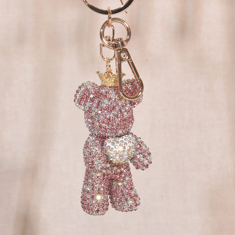 Diamond Heart Violent Bear Keychain Pendant Bag Pendant Sparkling Diamond Cartoon Doll Birthday Gift Keychain