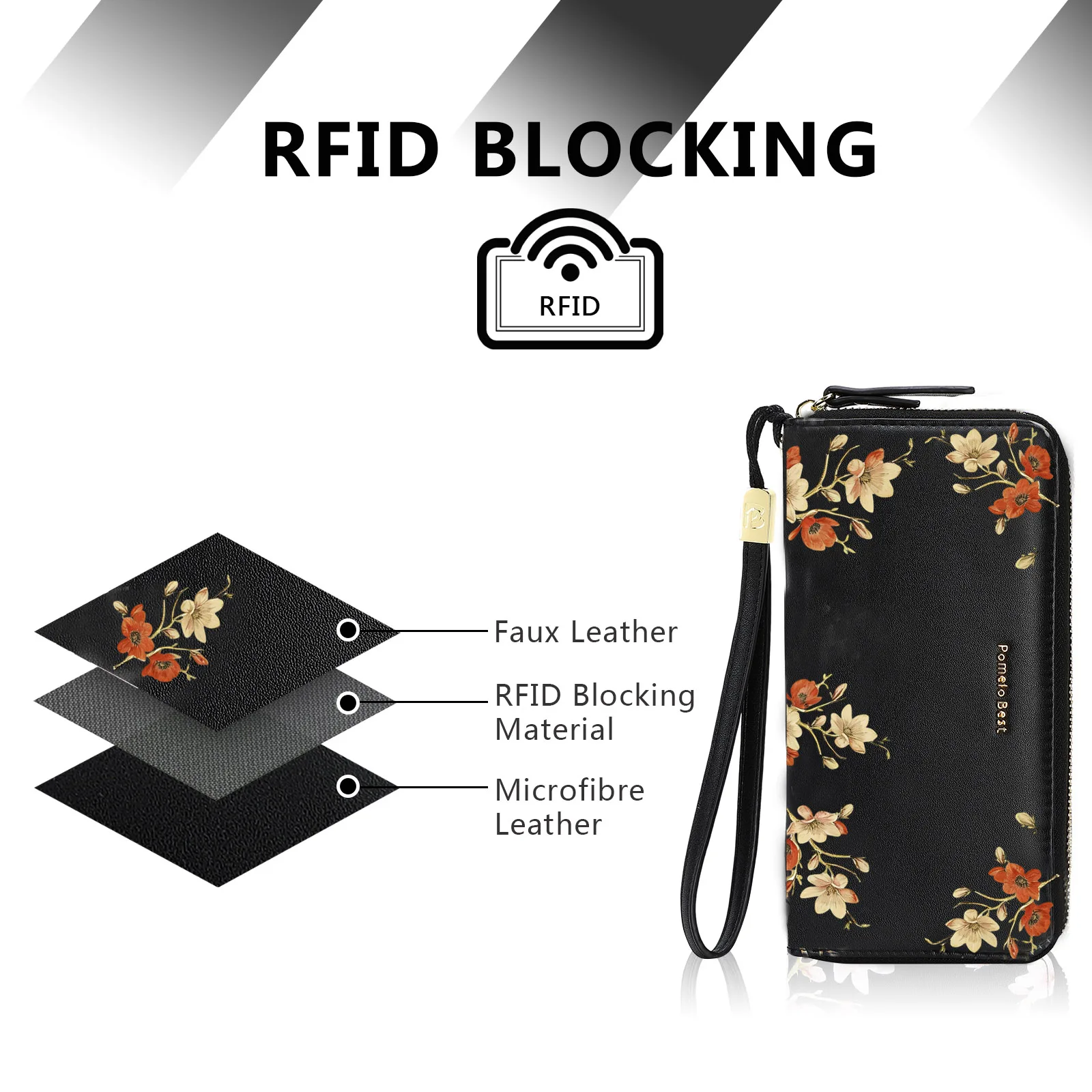 Pomelo Best Floral RFID-blockierende Damen-Geldbörse mit großem Fassungsvermögen, Handgelenkstasche, Kartenetui – Detail 3