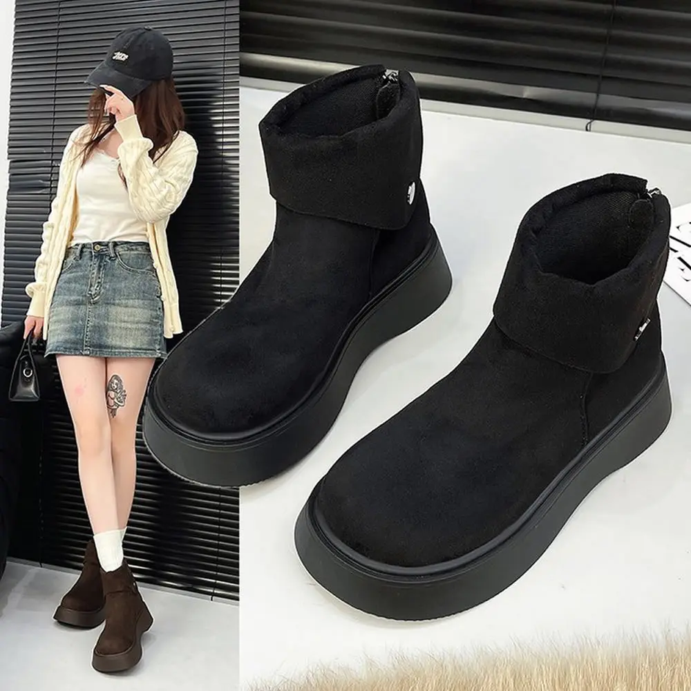 

Thick Bottom Fleece Lined Winter Snow Boots Women's Casual Short Boot Warm Plush Rubber Outsole round Toe Korean Style Boot