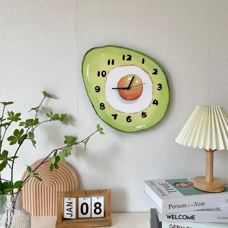 

Creative cartoon fruit avocado clock Hanging wall living room children's room bedroom cute ins mute decorative wall clock