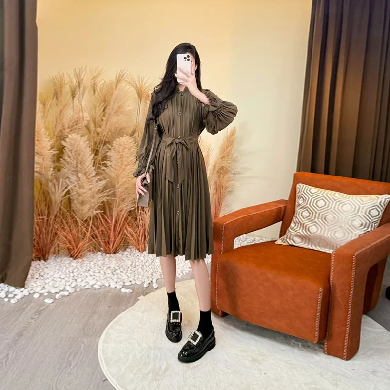 Miyake Fold 2025 Autumn Frozen Season New Fold Strap Waist Single Breasted Fashion Casual Women's Windbreaker Loose Coat