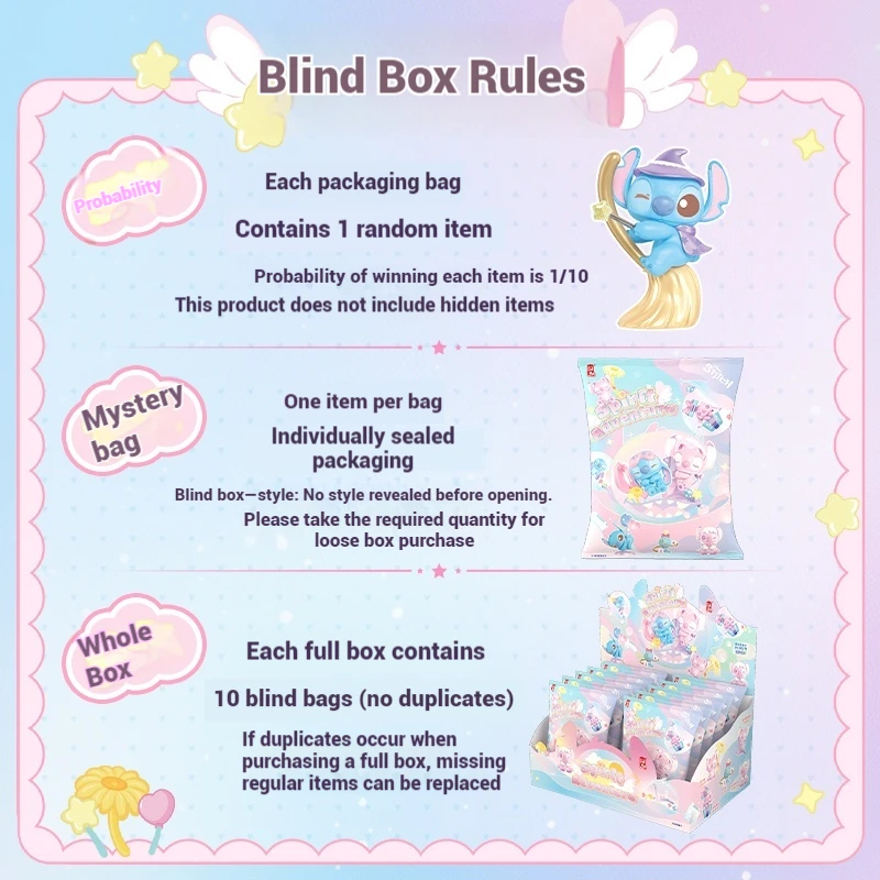 Nova disney stitch aventura série saco cego bonito mini dos desenhos animados modelo de mesa requintado pequeno grão brinquedo surpresa caixa mistério presente