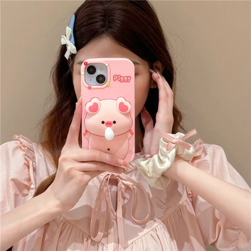 Funny Pressure Pig Piggy Blow Bubbles Phone Case for iPhone 15 14 13 12 11 Pro Max Pressing Soft silicone Cover Funda