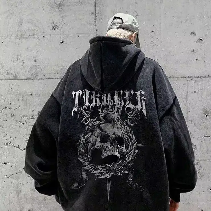 

Мужская толстовка с американским принтом черепа, плотный хлопок, осенне-зимняя, новая, дышащая, быстросохнущая, эластичная, для спорта и отдыха