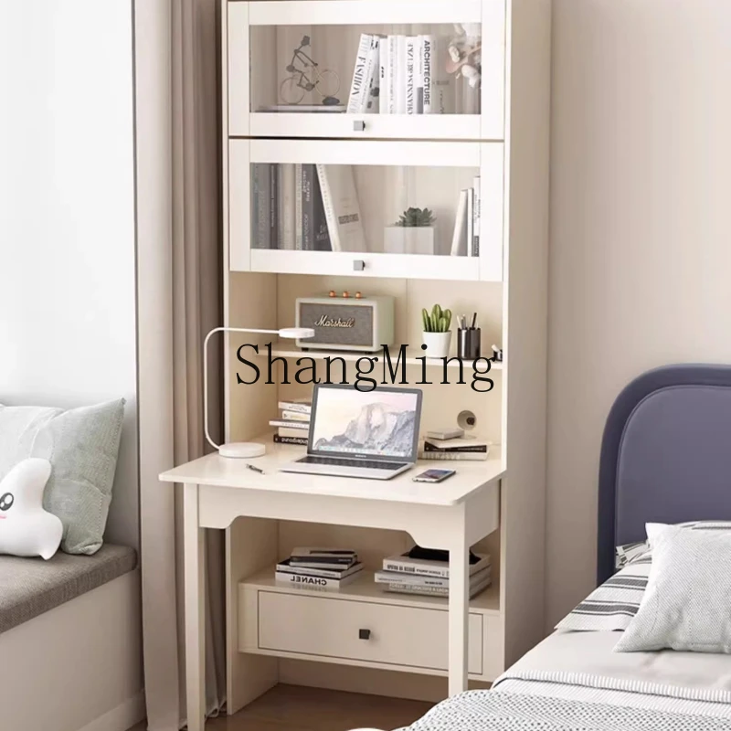 

SM folding desk integrated bedroom one-piece cabinet household cream wind computer desk bookcase combination