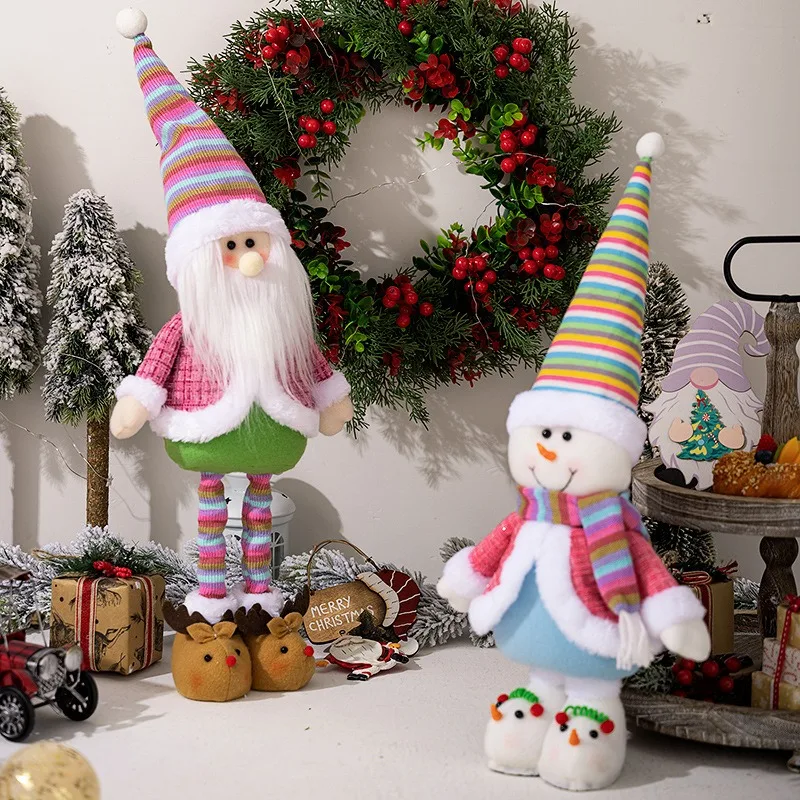 Colorful Santa Claus Statue, Expandable Rainbow Snowman, Christmas Stretchable Holiday Character Decoration