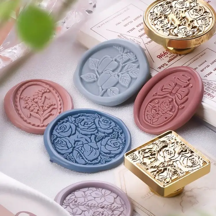 Róża wosk uszczelniający znaczki z mosiądzu rzeźbiona pieczęć główka kwiatu pieczęć woskowa stempel Scrapbooking DIY koperta zaproszenie prezenty