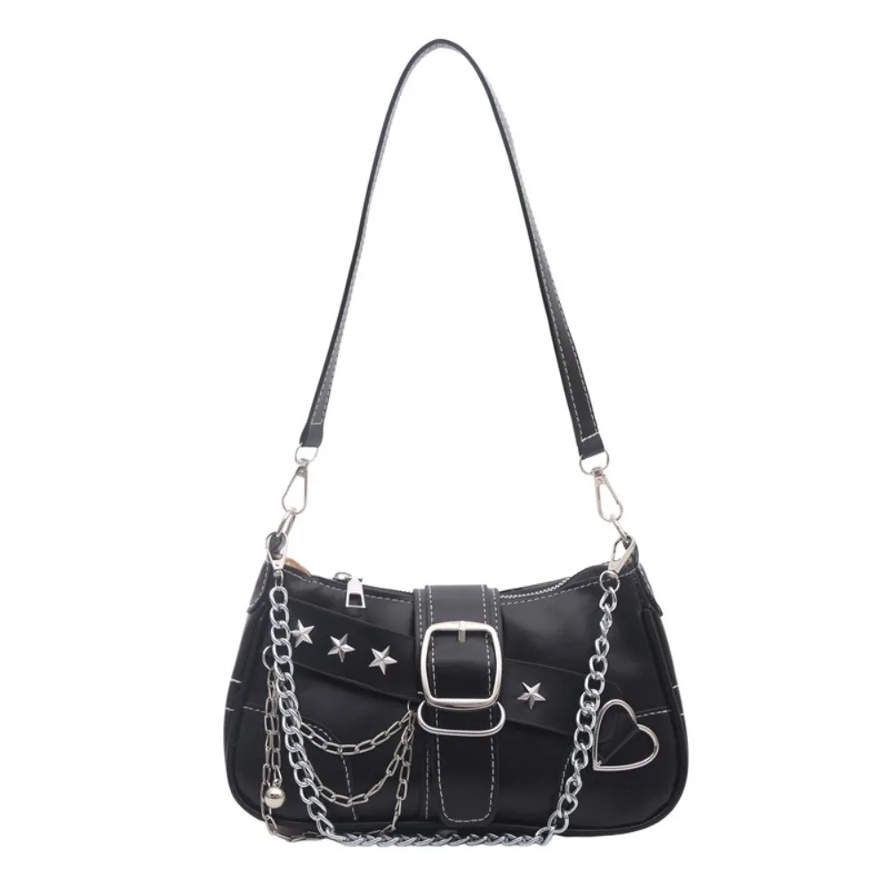 Simple Y2K Star Rivet Shoulder Bag Spicy Girl Pu Leather Underarm Bag Chain Fashion Locomotive Pack Streetwear