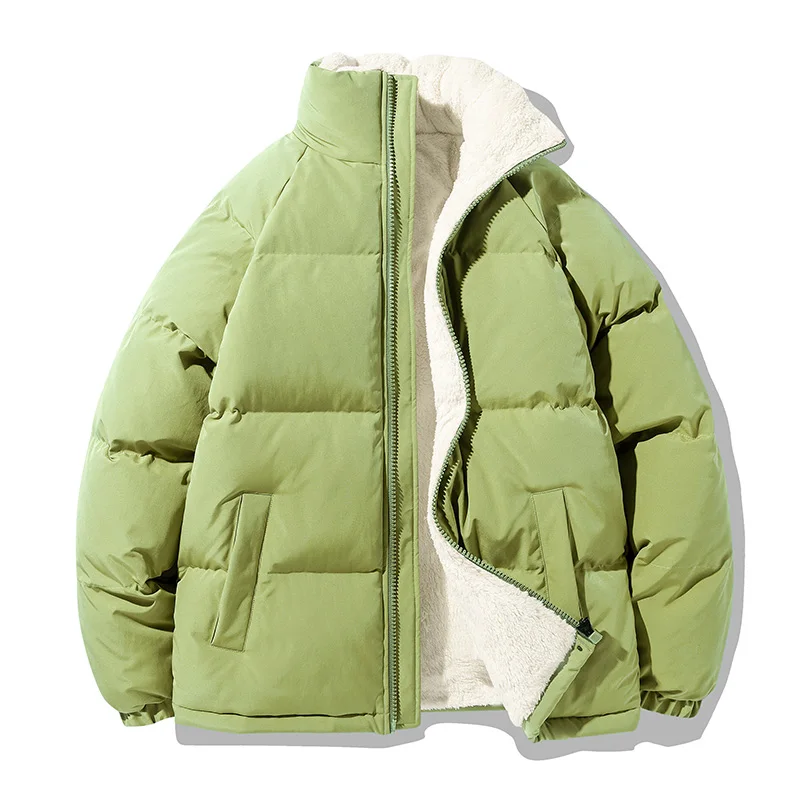 

Men's Parkas Winter Thiened Down Cotton Jacket Added Velvet Solid Color Casual And Comfortable Coat Youth Warm Full Zipper Top