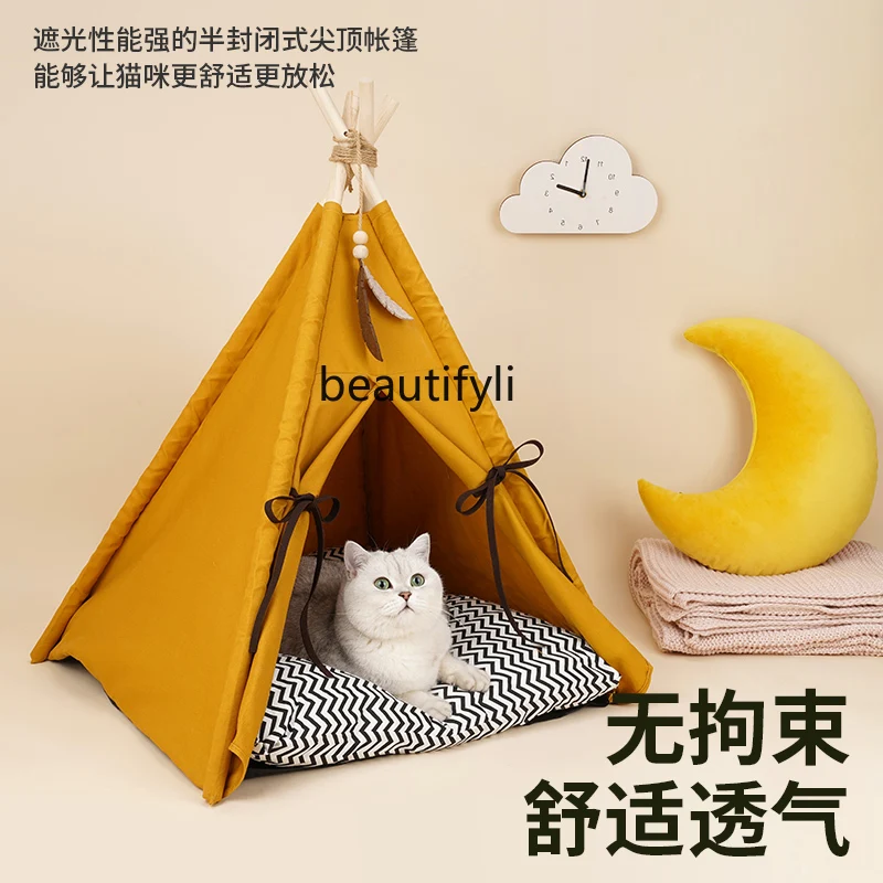 Tent Sunset Yellow Cat Nest Pet Room Semi-Enclosed Winter Warm Removable and Washable Pet Supplies