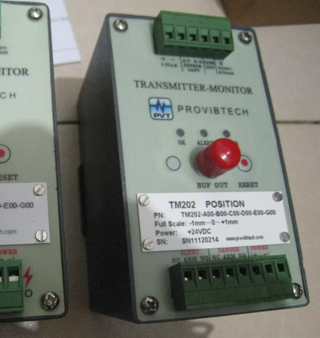 PROVIBTECH TM202-A00-B00-C00-D00-E00-G00 ±10V جهاز إرسال الاهتزاز - CE/API 670، نطاق 0-100 هرتز، غلاف ألومنيوم