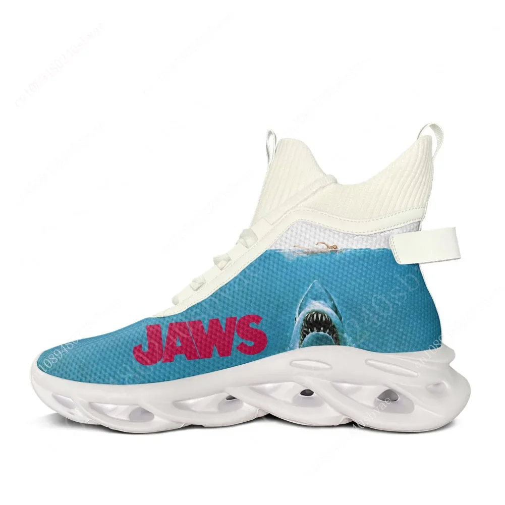 

Jaws Movie Shark High Top Flats Sneakers Mens Womens Sports Running Shoes High Quality Sneaker Lace Up Mesh Footwear Custom Shoe