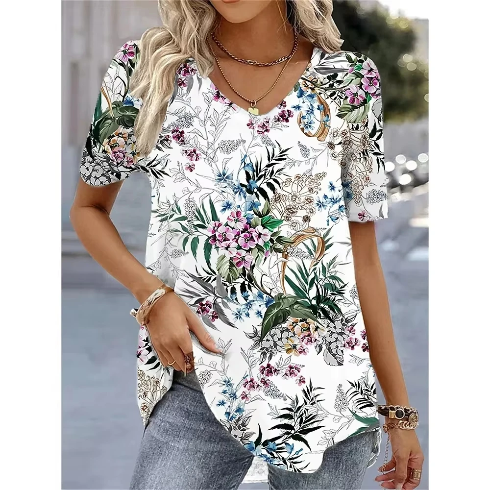 

Womens T Shirt Floral Flower 3D Print Graphic T-Shirt Women Fashion V-Neck Short Sleeve Summer Striped Tops Women Tees T Shirts