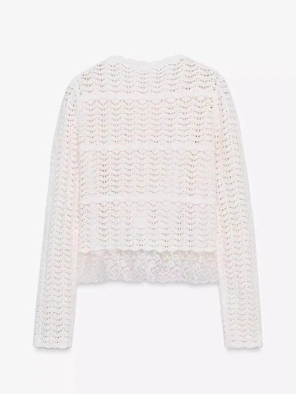 معطف نسائي محبوك من Sweet Sle مفرغ طويل Sve مستدير Ne معطف Jaet ort رومانسي أنيق للخريف وصل حديثًا 2025 #4