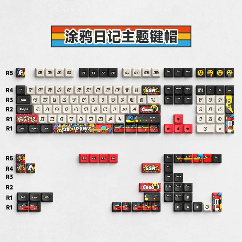 

Graffiti Diary Theme Keycaps Set Custom Colorful 148keys PBT Artisan Cherry Proflie Key Caps Mechanical Keyboard Game Accessory
