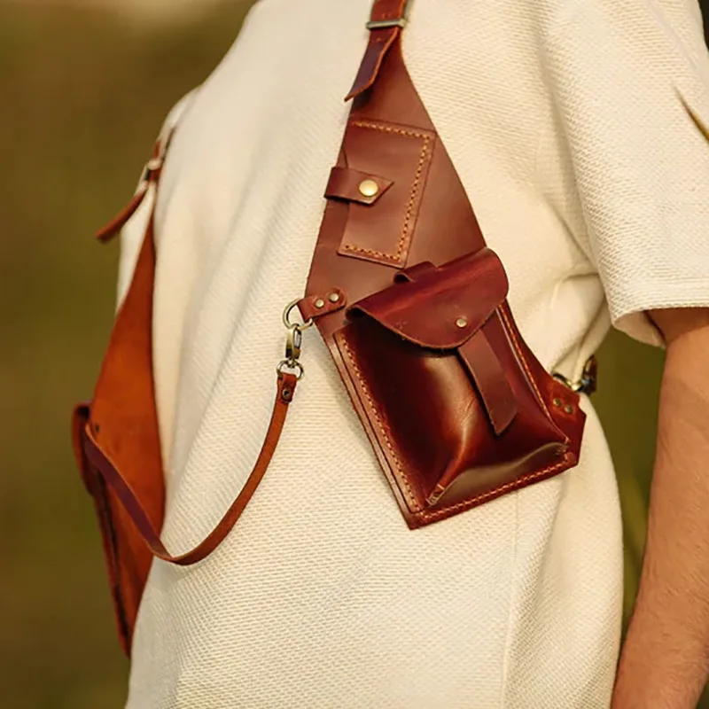 جديد في الهواء الطلق القرون الوسطى Steampunk الأوروبي خمر بو حقيبة كتف جلدية مع حزام كروسبودي الدعائم الطرف #6