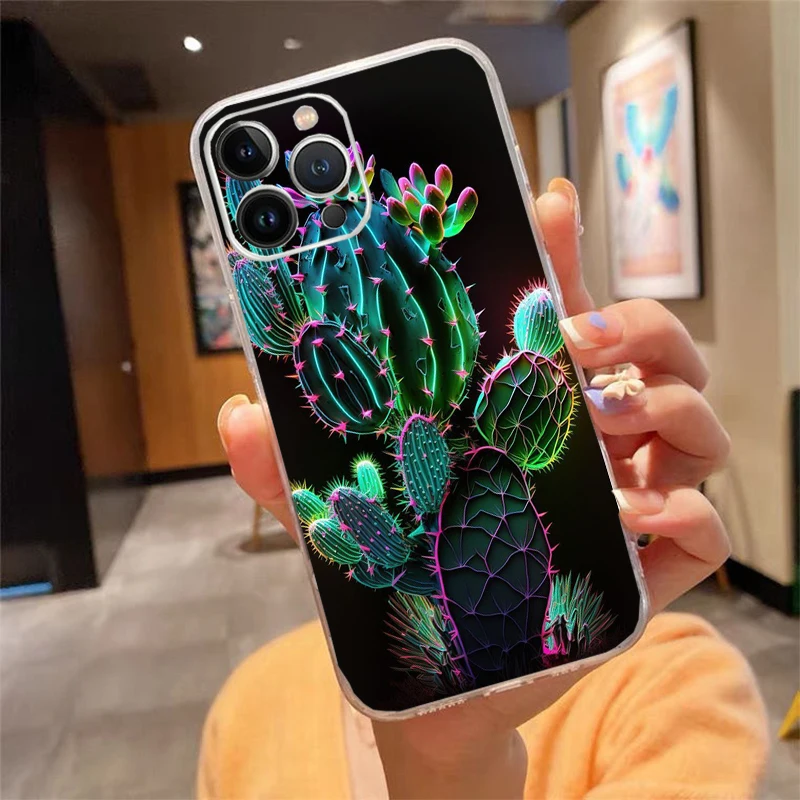 

Phone Case Carcasa Funda For iPhone 17 Pro Max 17 Air 16 15 14 13 Pro Max 15 16 Pro 15Plus Cactus Flower Case