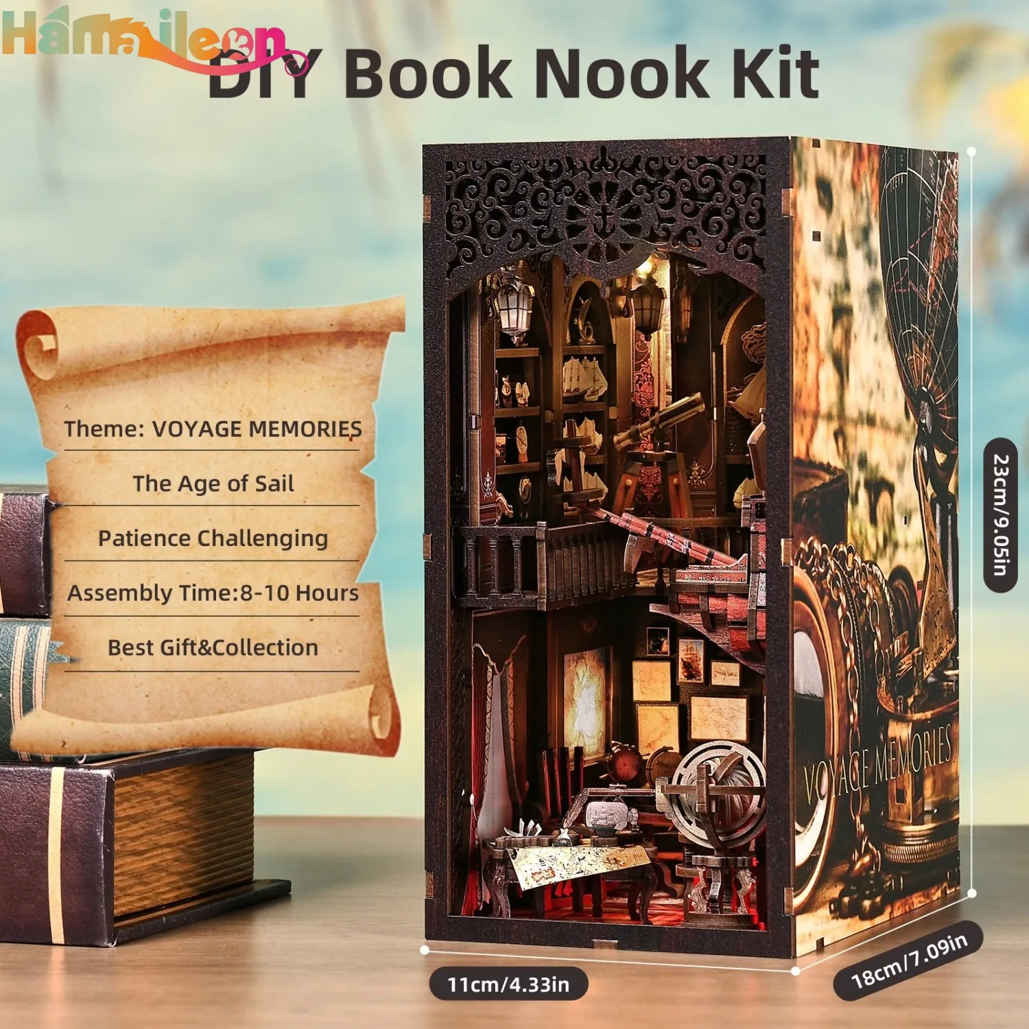 Hamaileon DIY Book Nook Kit บ้านขนาดเล็กสําหรับผู้ใหญ่, ชุดตุ๊กตา, Bookend Bookshelf Decor Alley รุ่นสร้างฝุ่น