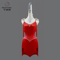 Red Latin Dance Dress Girls Line Skirt Female Dancewear Ball Women Competition Costume Stage Outfit Practice Clothing Samba Suit