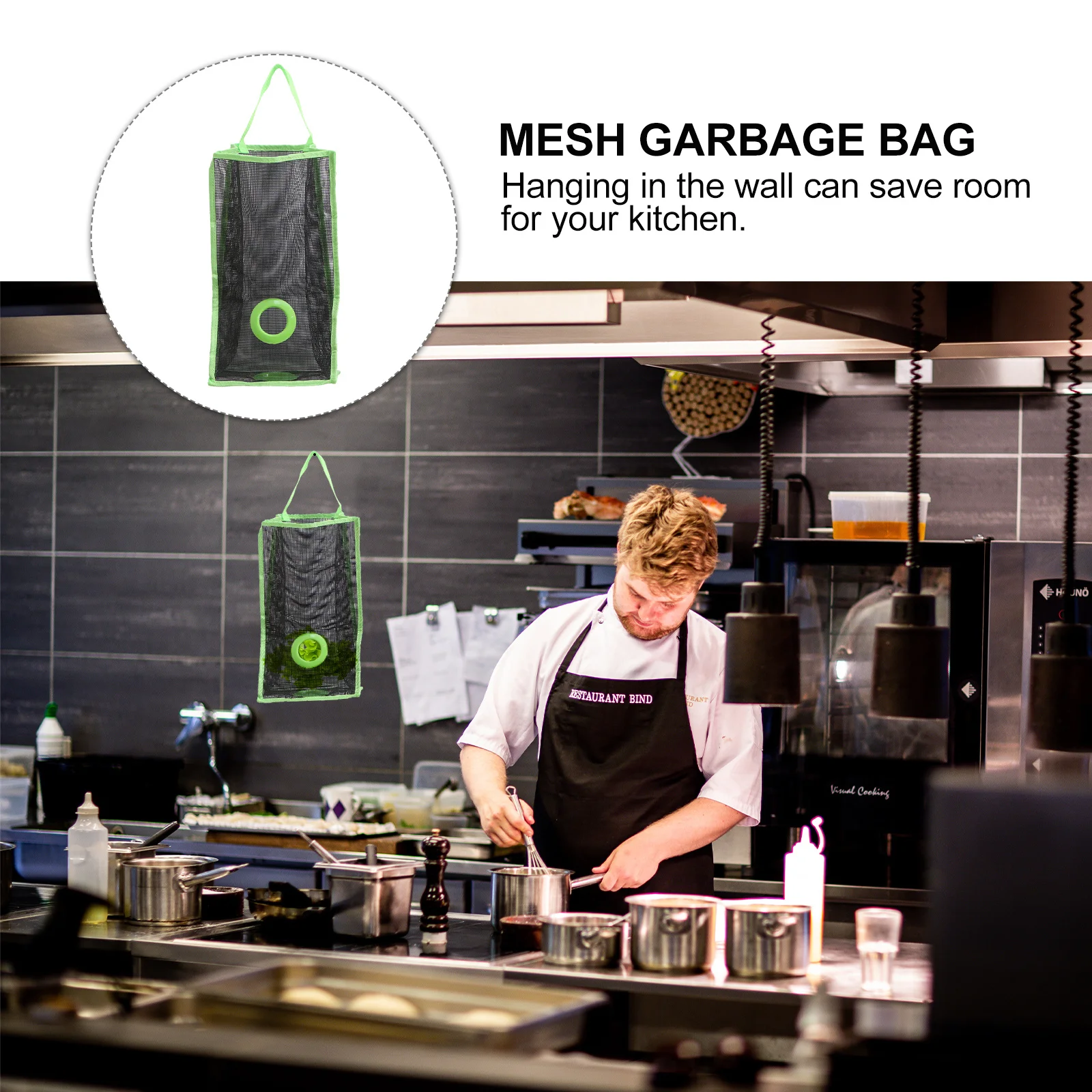 

Mesh Storage Bag Green Large Size Kitchen Hanging Organizer For Trash Bags Recycling Storage Socks Gloves Space Saving