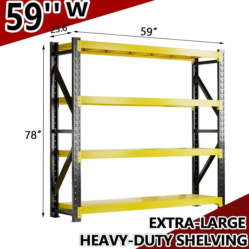4-Tier Adjustable 59 Wide Heavy-Duty Metal Shelving for Garage, Workshop, and Storage