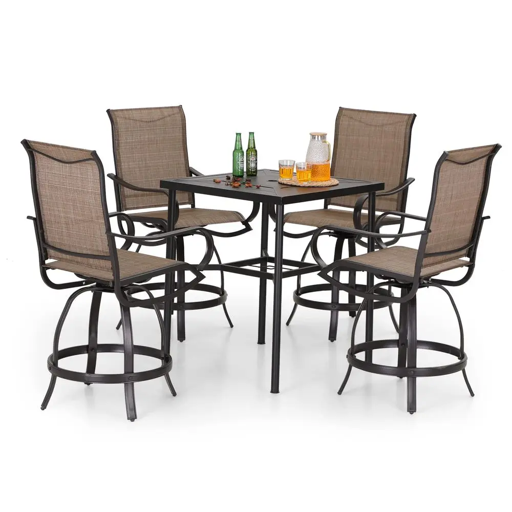 

5PCS Patio Bar Set Metal Bar Height Table amp 4 Outdoor Swivel Bar Chairs for Garden, Deck, and Patio Stylish Outdoor Furniture
