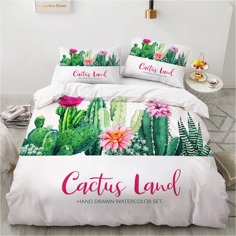 Cactus Duvet Cover King/Queen Size Green Tropical Desert Succulents Bedding Set Thorny Plants Soft 2/3pcs Polyester Quilt Cover