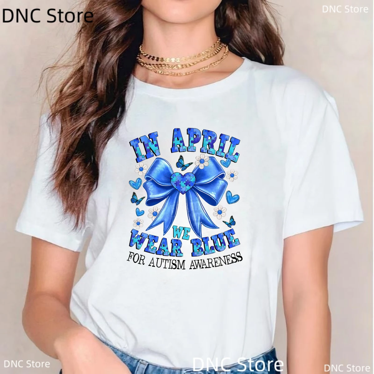 In April We Wear Blue Autism Awareness Shirt, Autism Awareness Shirt, Autism Mom Shirt Women,Support Acceptance Autism Shirt