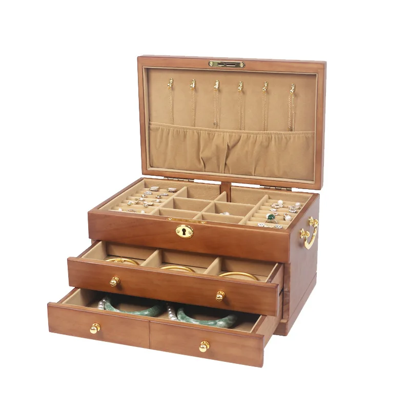 Vintage Wooden Jewelry Boxes Treasure Trinket Chests Storage Organizer for Ring Earrings Necklace Keepsake Ceremony Ladies