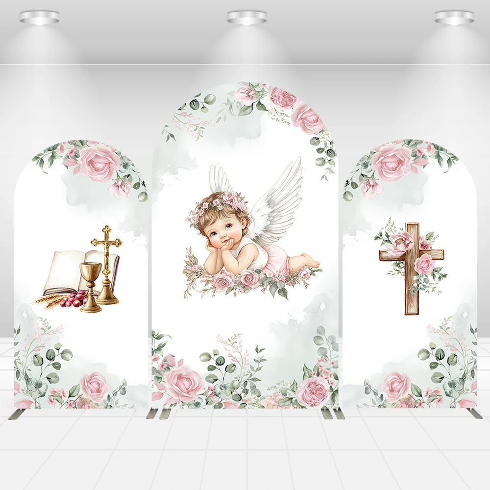 First Communion Arch Covers Backdrop God Bless Boy Girl Mi Bautizo My Baptism Arched Wall Background Baby Shower Party Decor