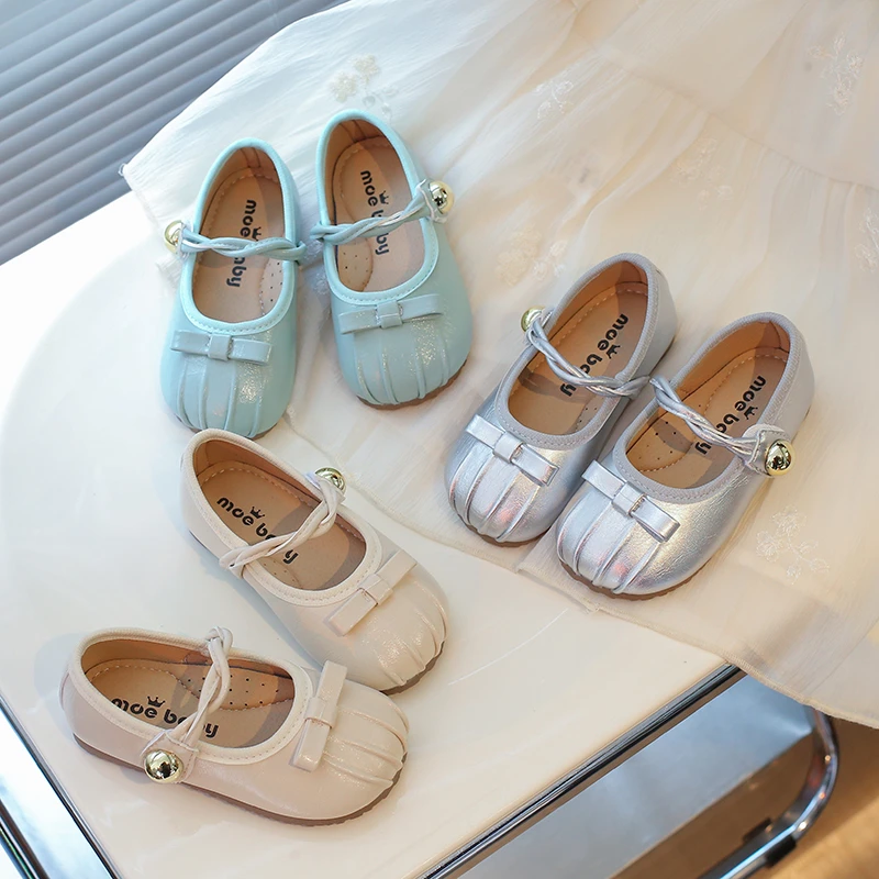 

Toddlers Girls Leather Shoes for Wedding Party Light Weight Soft Quality with Bow-knot Pleat Simple Fashion Spring Kids Flats