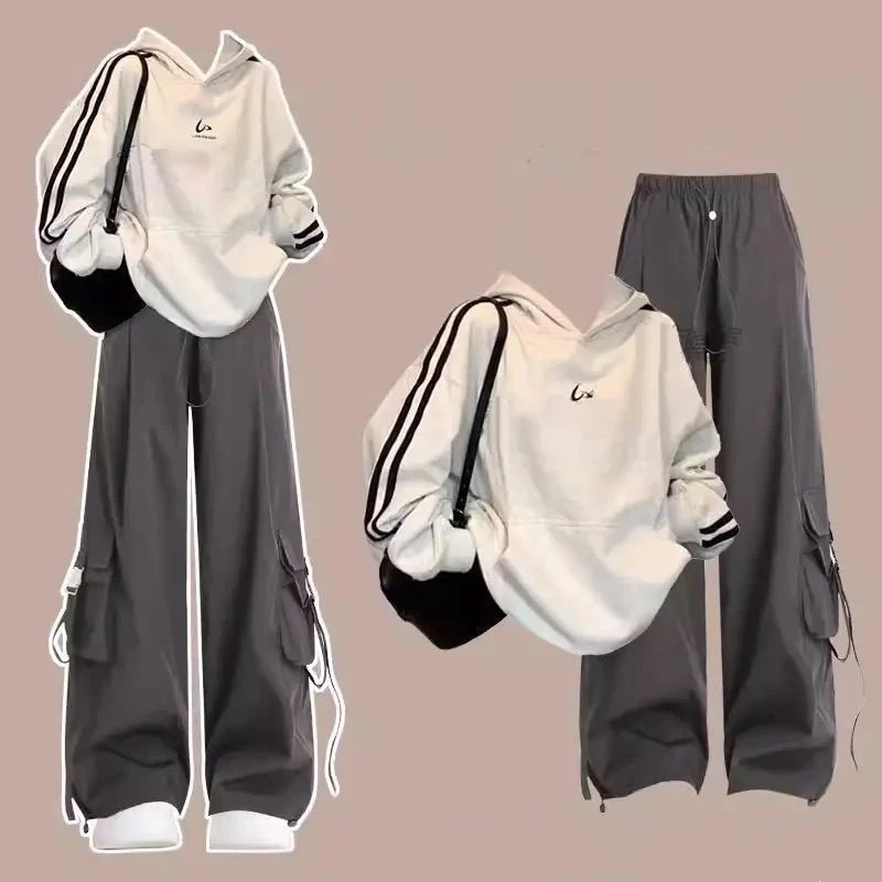 

Women's Casual Loose Sweatshirts Cargo Pants Two Piece Suits Lady Spring Fall Sporty Style Hooded Tops Trousers Outfits 2025