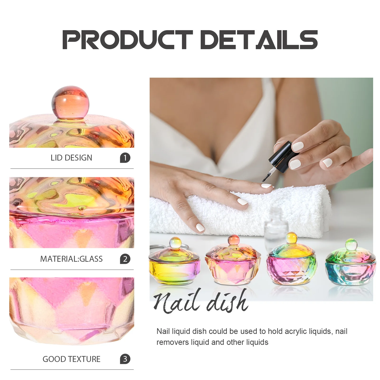 

4Pcs Glass Nail Cups Crystal Lid Design Acrylic Nail Dappen Dish Manicure Accessories Liquid Holder Dappen Dish