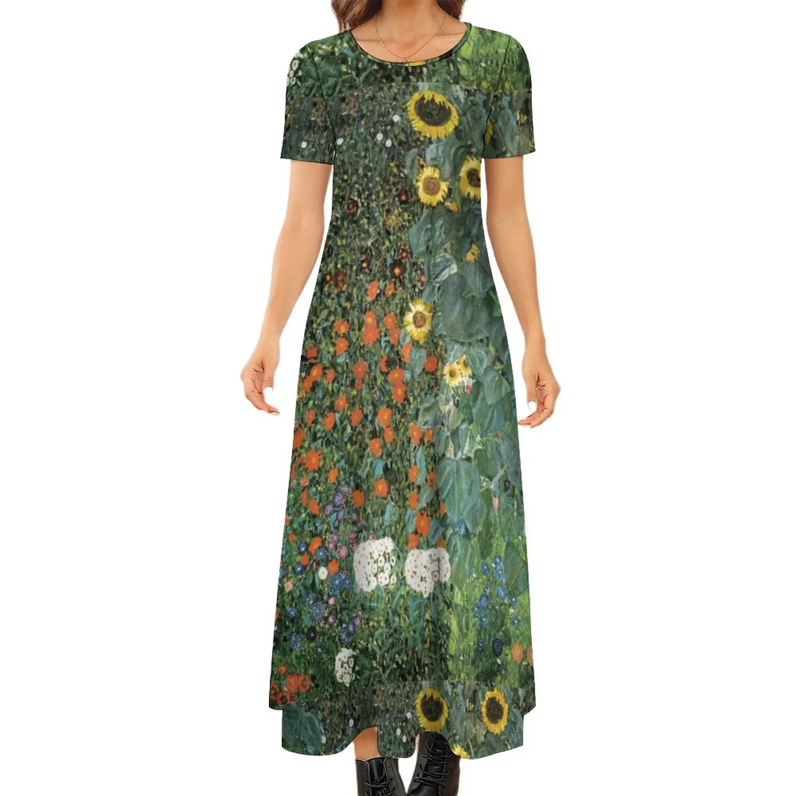

Gustav Klimt - The Sunflower Round Neck Short Sleeve Dress Summer skirt evening dress women