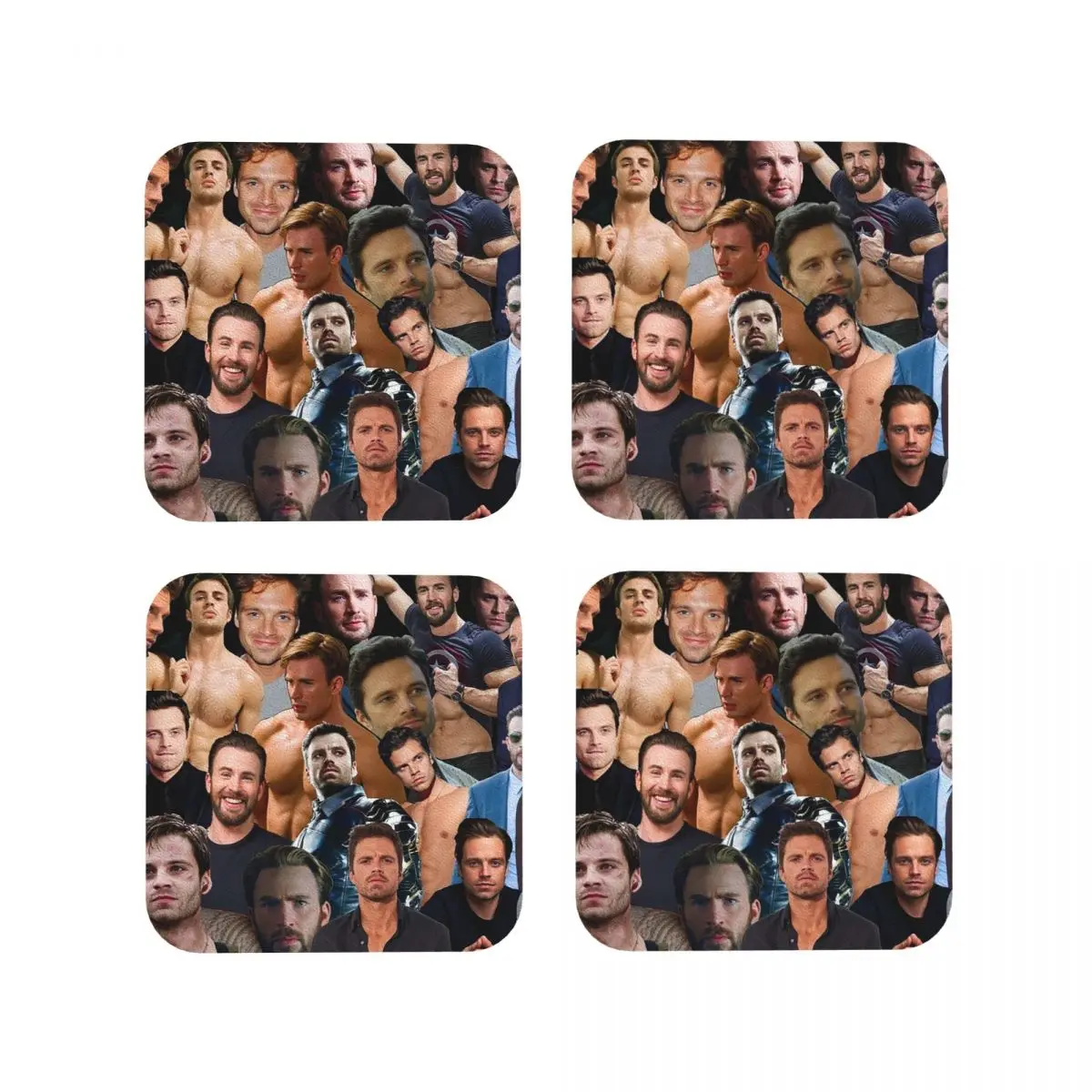 سيباستيان ستان وكريس إيفانز كولاج الوقايات المطبخ المفارش كوب عازل القهوة الحصير ديكور المنزل أدوات المائدة منصات مجموعة من 4 #4